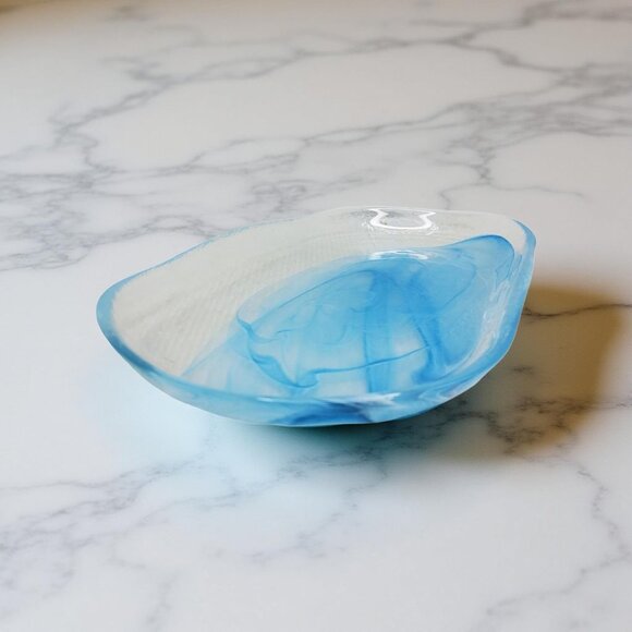 Vintage Italian Artesian Blue Marbled Glass Platter Handcrafted in Italy by Arte - Picture 5 of 11